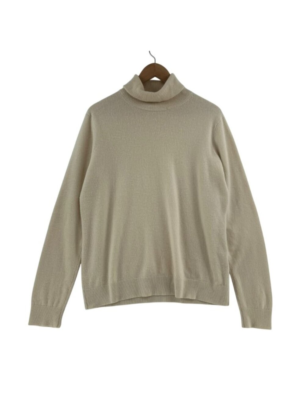 Uniqlo Sweater Women's Large Beige 100% Cashmere Turtleneck Pullover Long Sleeve